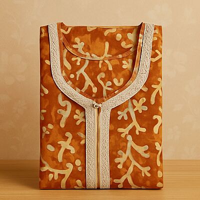 Sandy Brown Batik Cotton Nighty With All Over From Libas Loungewear - AL1097