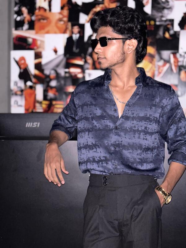 Navy blue Abstract striped designer shirt