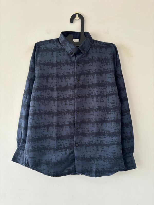 Navy blue Abstract striped designer shirt