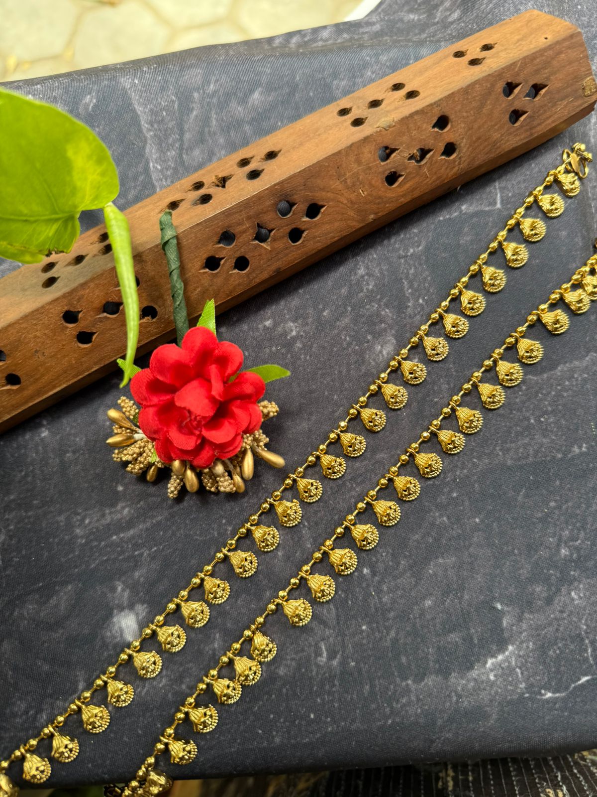 gold finish fancy anklets for adults - lotus