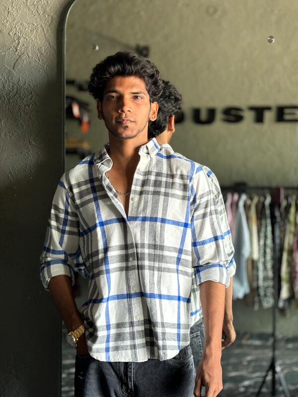 White & blue Flannels shirt