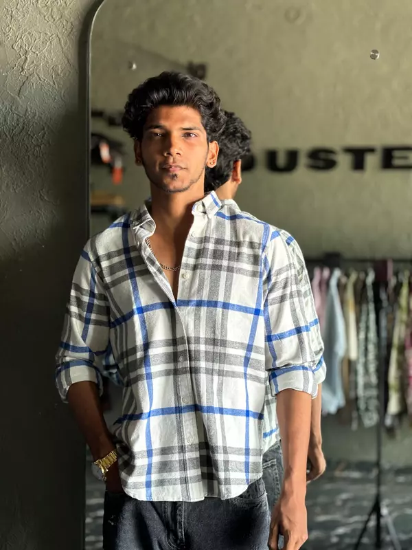 White & blue Flannels shirt