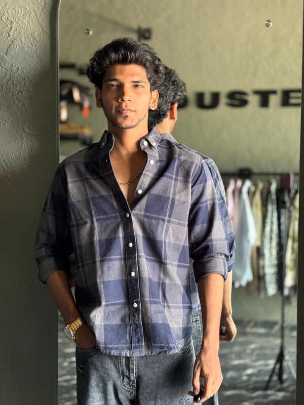Navy & fossil gray Flannels shirt