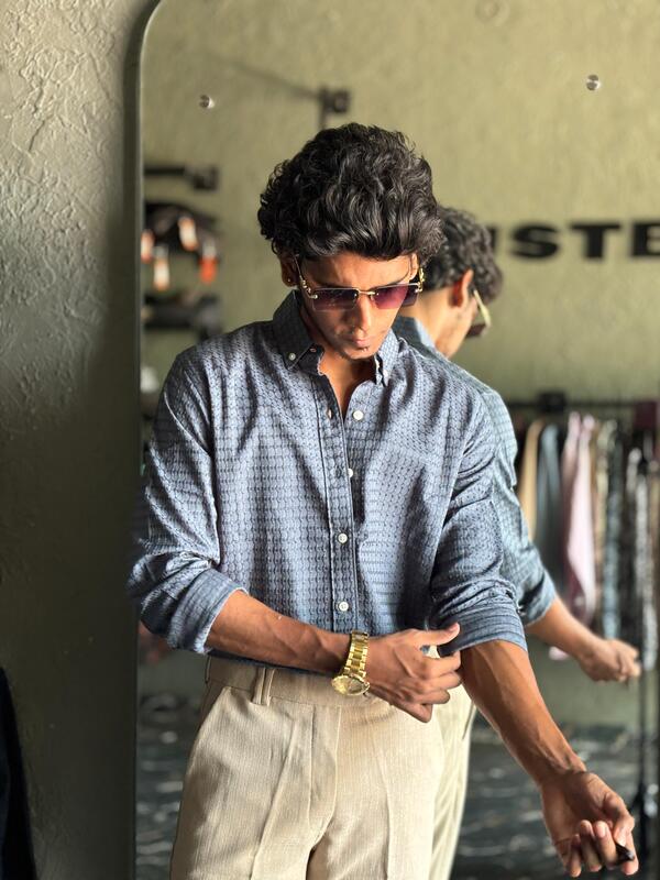 Steel blue textured shirt