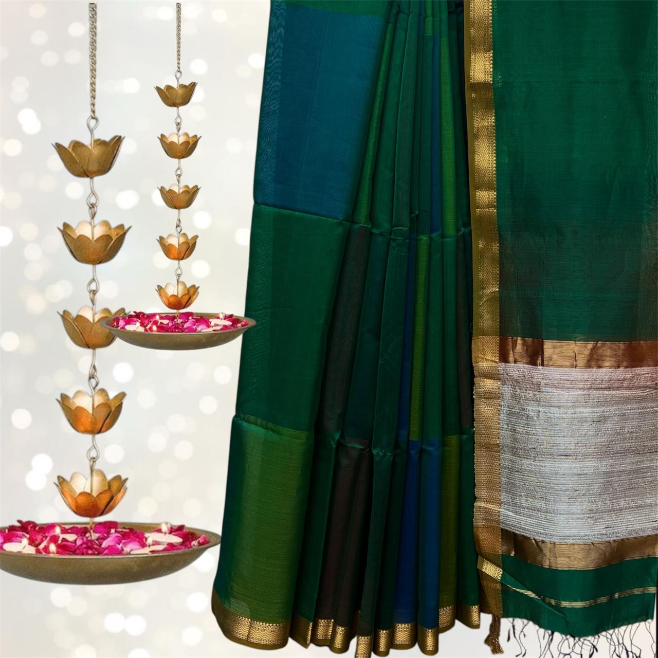 Maheshwari Silk Dual Tone Kosa Pallu Saree #10