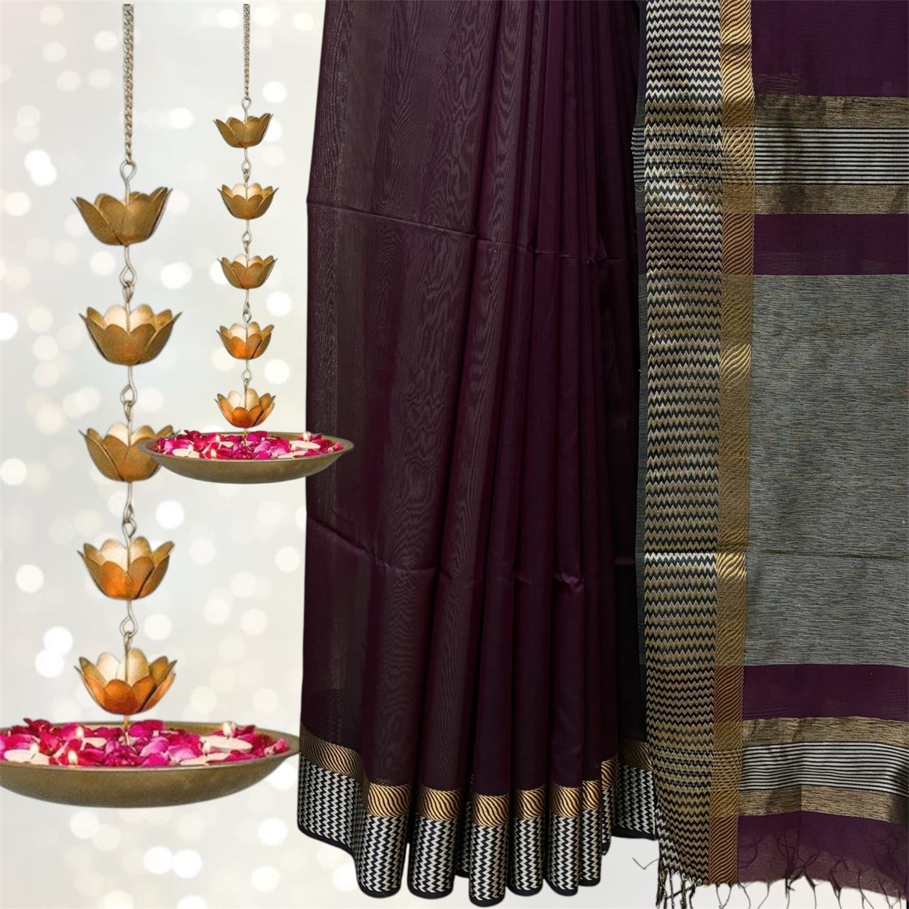 Maheshwari Silk Zig Zag Resham Border Saree #14