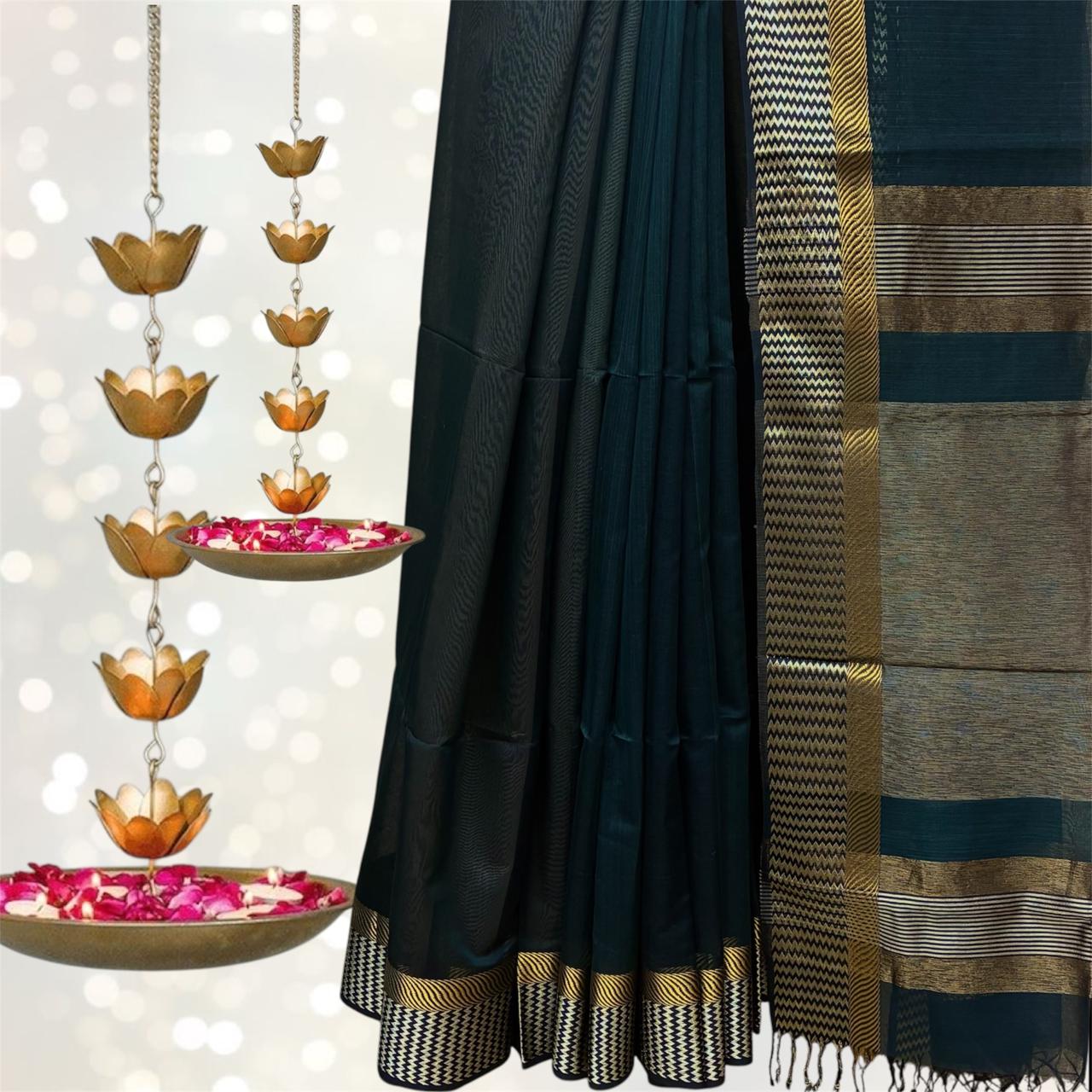 Maheshwari Silk Zig Zag Resham Border Saree #15