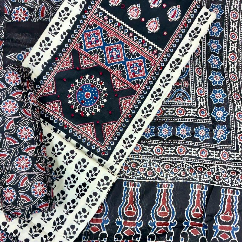 Cotton Block Print Gurjari Patch work Suit Set #12