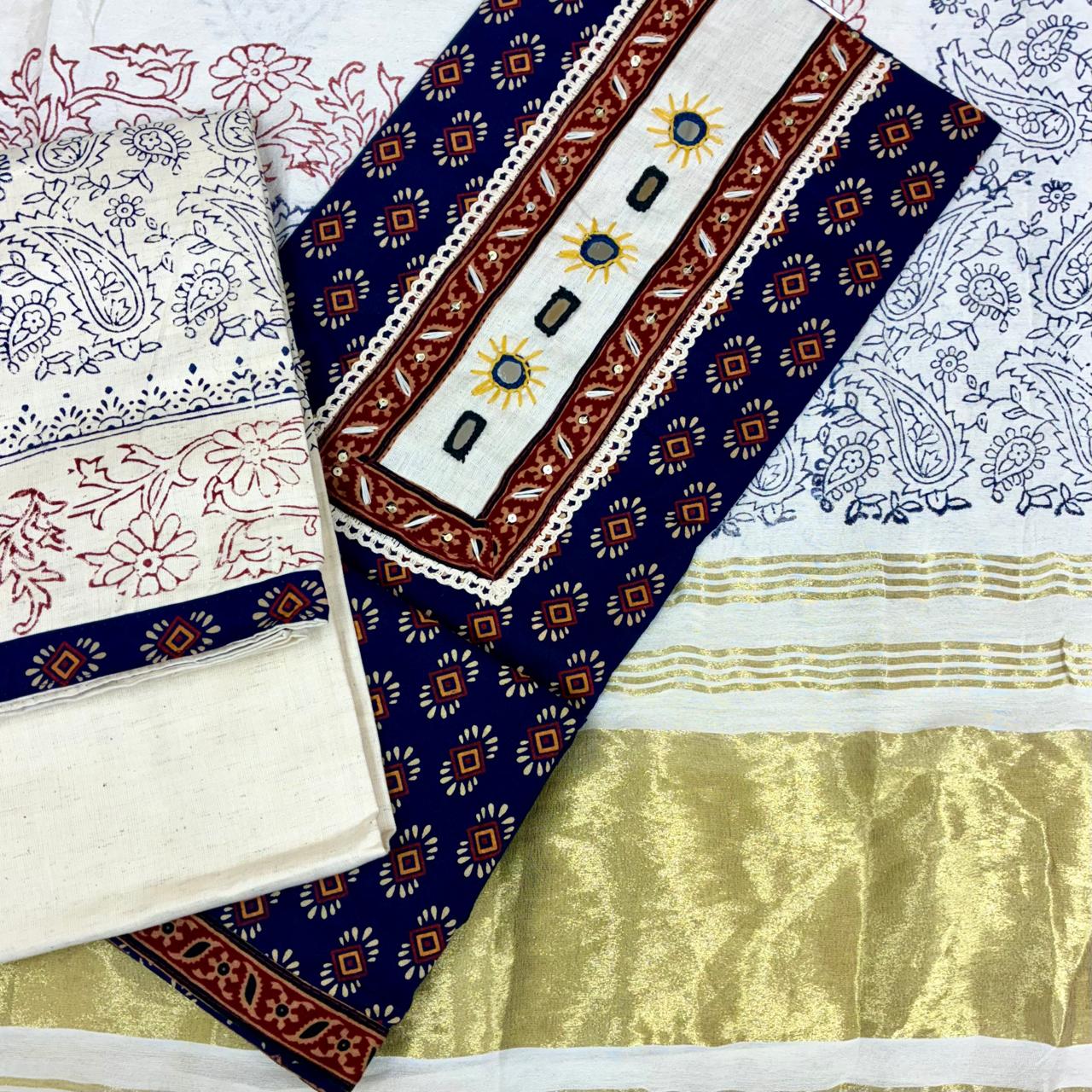 Khadi Cotton Gurjari Patch work Suit Set #9