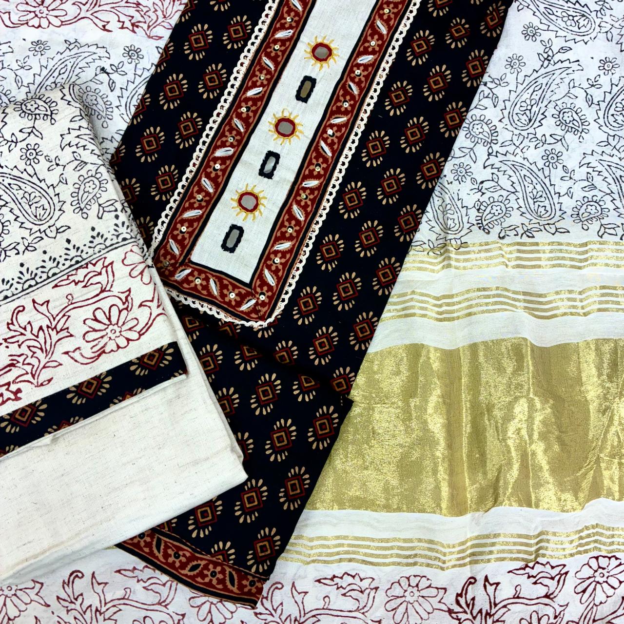 Khadi Cotton Gurjari Patch work Suit Set #10