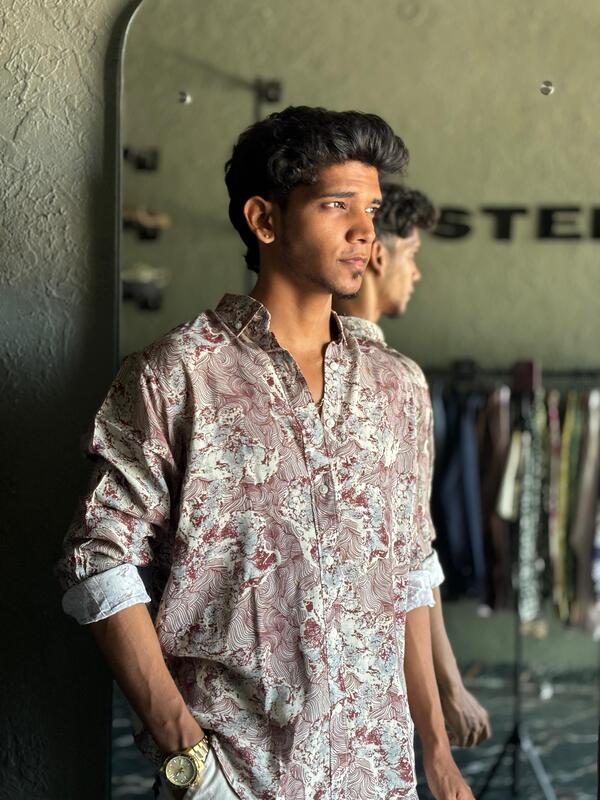 Beige & Wine Marble printed shirt