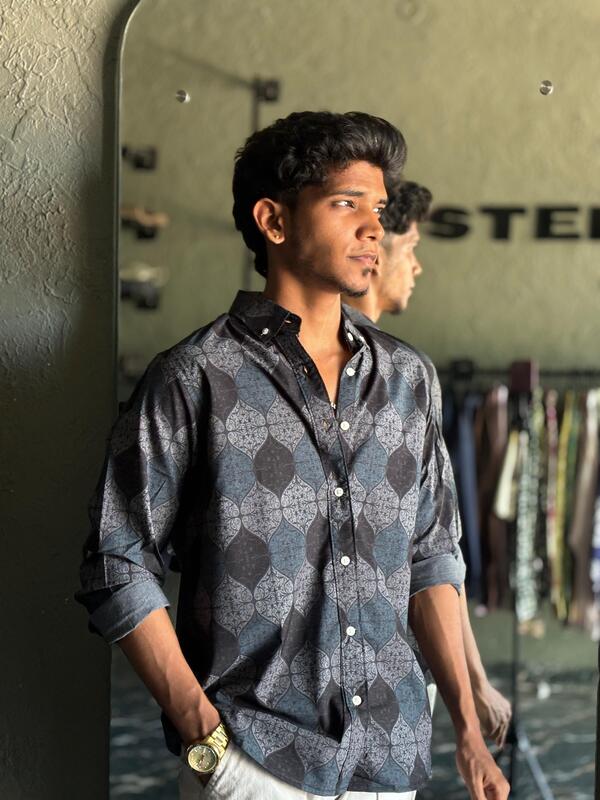 Black & Teal Geometric printed shirt