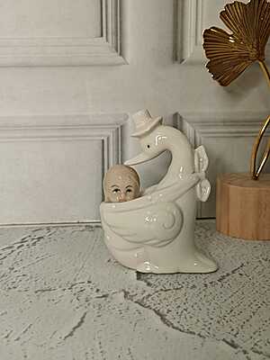 Pink Ceramic Stork Baby Décor