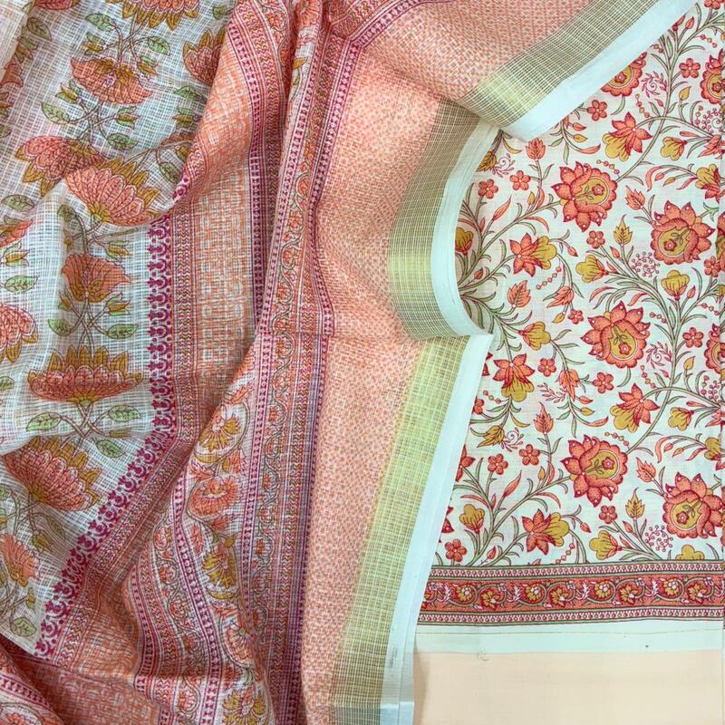 Pastel Cotton Block Printed Kota Dupatta Suit Set #4