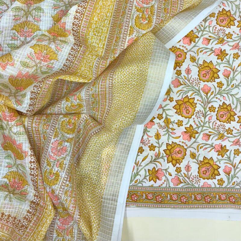 Pastel Cotton Block Printed Kota Dupatta Suit Set #3