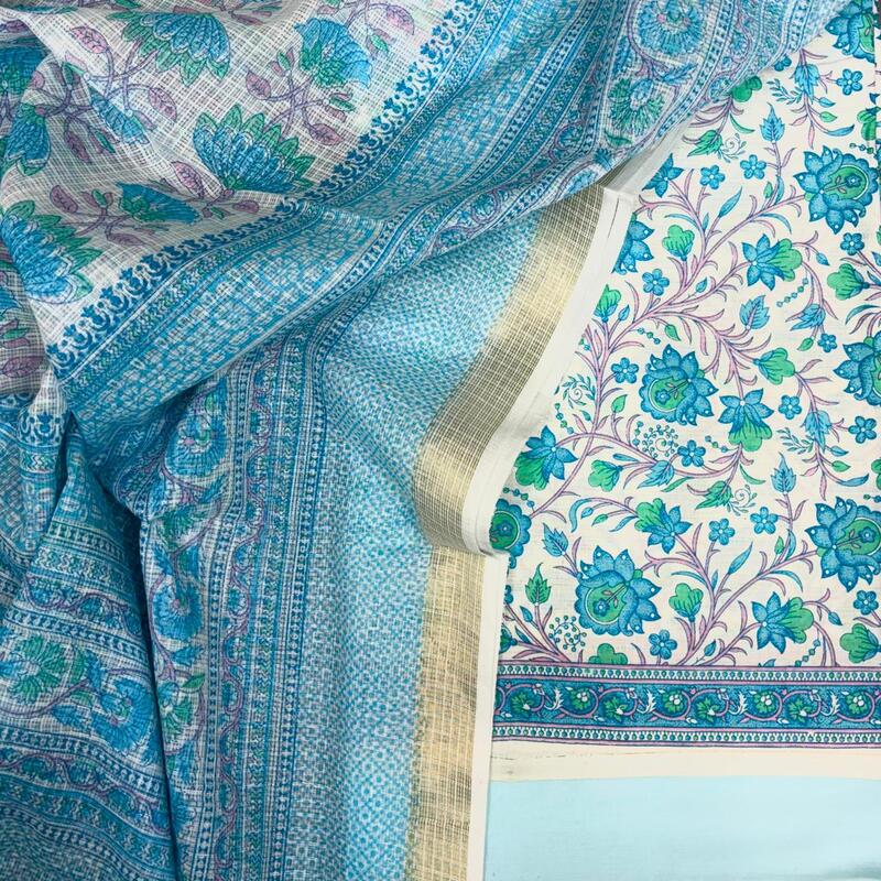Pastel Cotton Block Printed Kota Dupatta Suit Set #5