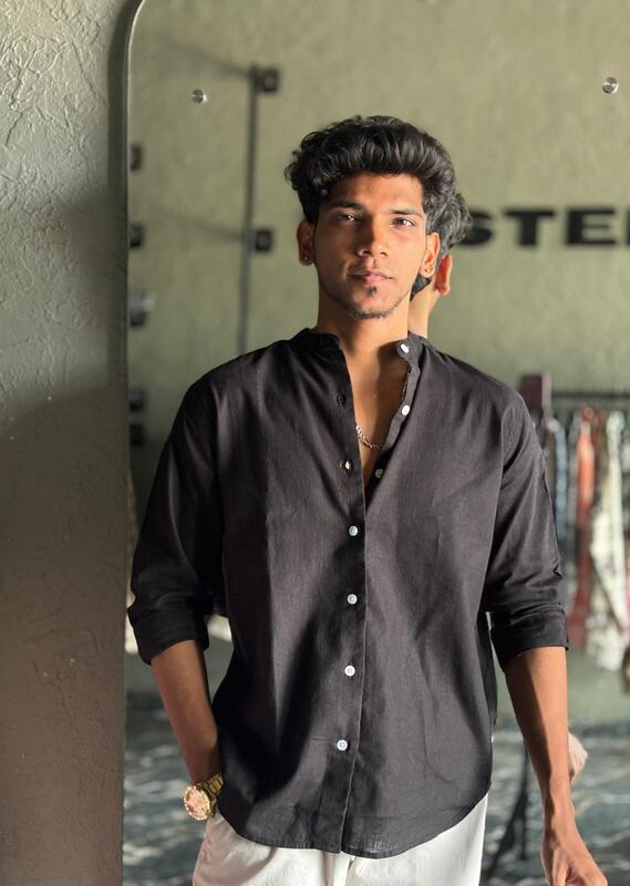 Black linen mandarin