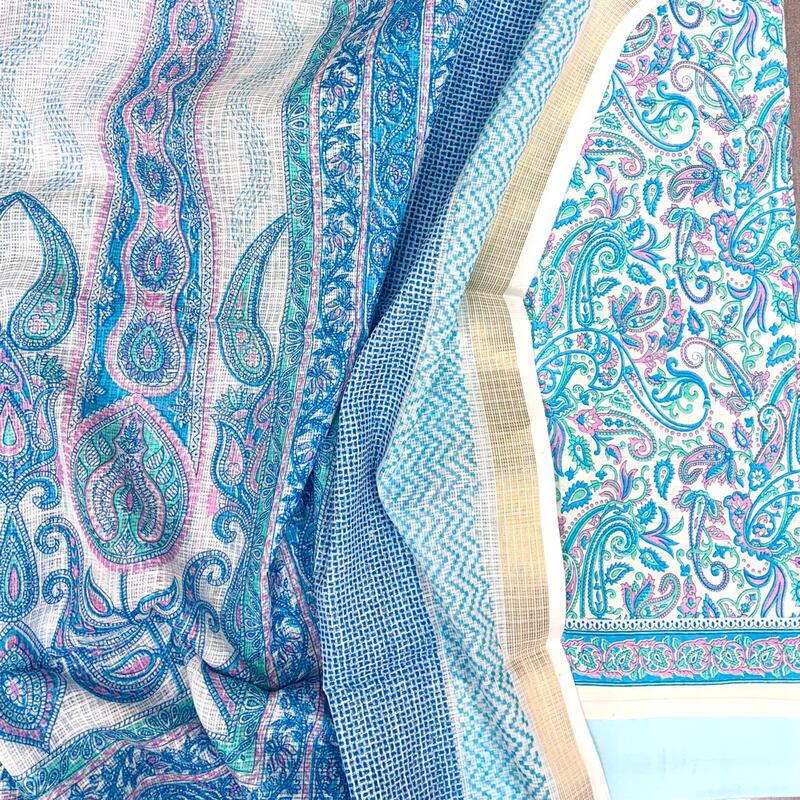 Pastel Cotton Block Printed Kota Dupatta Suit Set #6