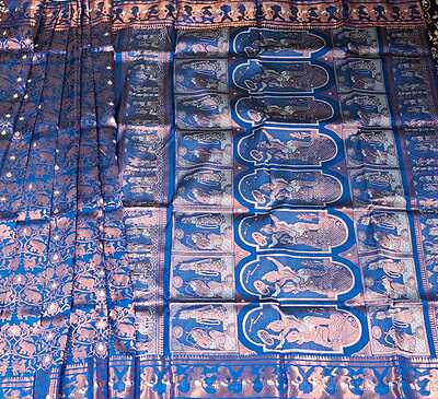 All over work Swarnachari Color Dark feroza with copper colour zari