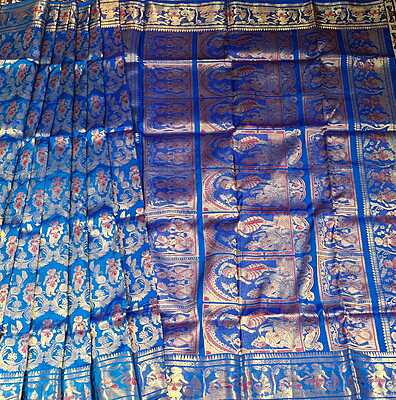 All over work Royal blue Swarnachari with golden colour zari