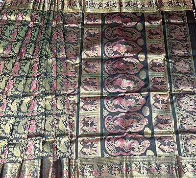 All over work Swarnachari Color Jet black with golden colour zari