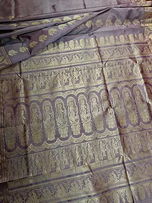 Snowy Lavender color pure Mulberry silk Baluchari saree.