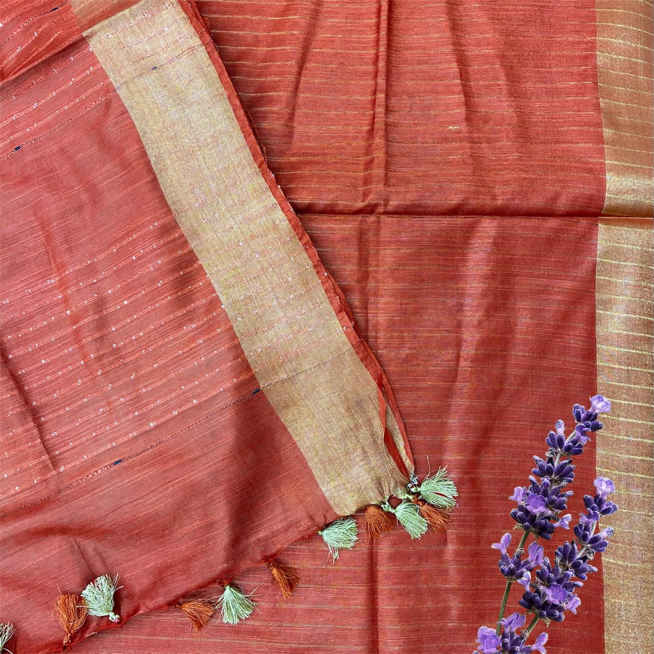 Bhagalpuri Stripes Sequence Pallu Saree #7