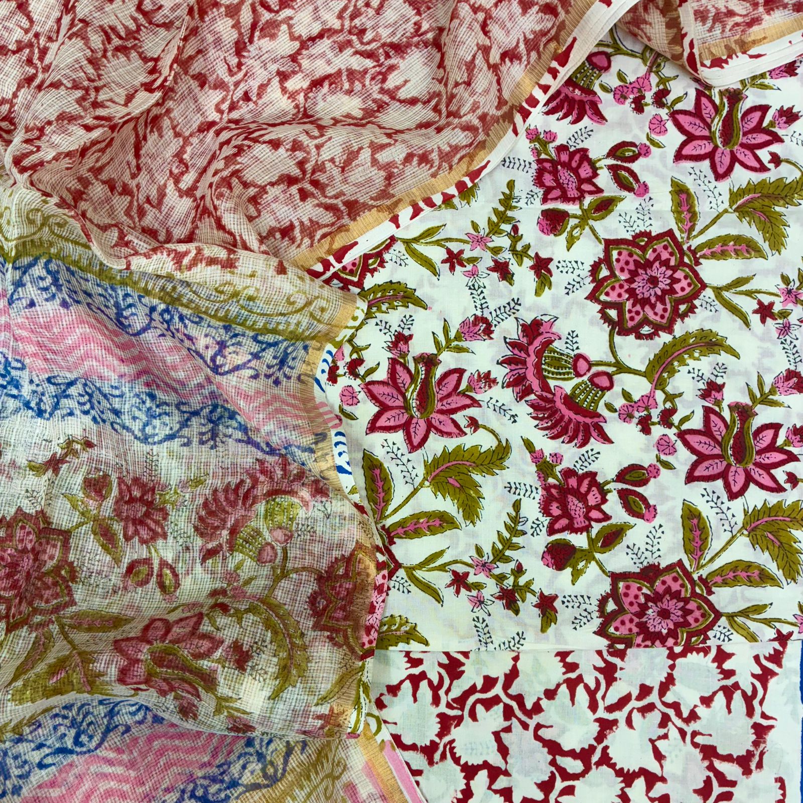 Cotton Block Print Kota Dupatta Suit Set #1