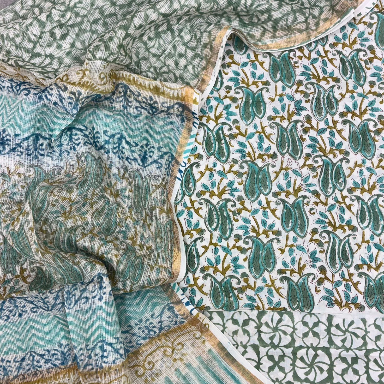 Cotton Block Print Kota Dupatta Suit Set #2