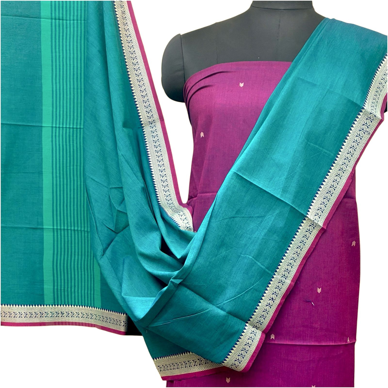 Cotton Handloom Gadwal Border Suit Set #1