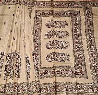 Beige & Maroon Pure Tassar Silk Saree