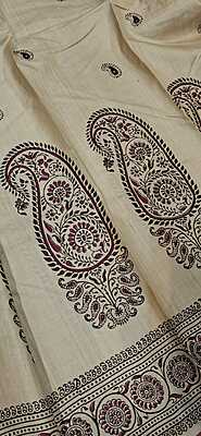 Beige & Maroon Pure Tassar Silk Saree