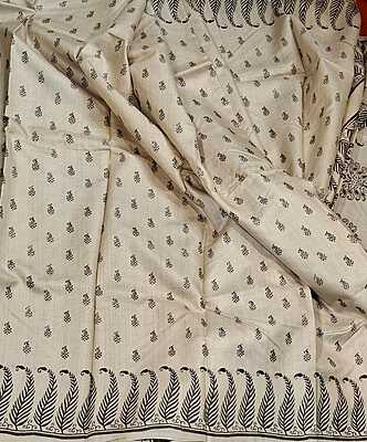 Beige & Black Pure Tassar Silk