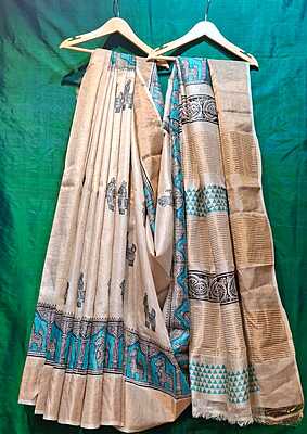 Block print Pure Tassar Saree