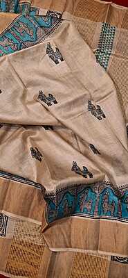 Block print Pure Tassar Saree