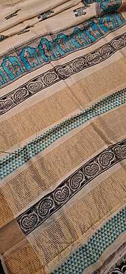 Block print Pure Tassar Saree