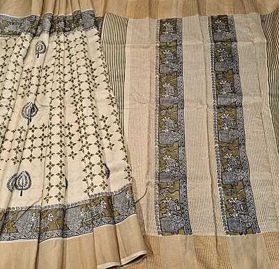 Off White Hand Paint Saree