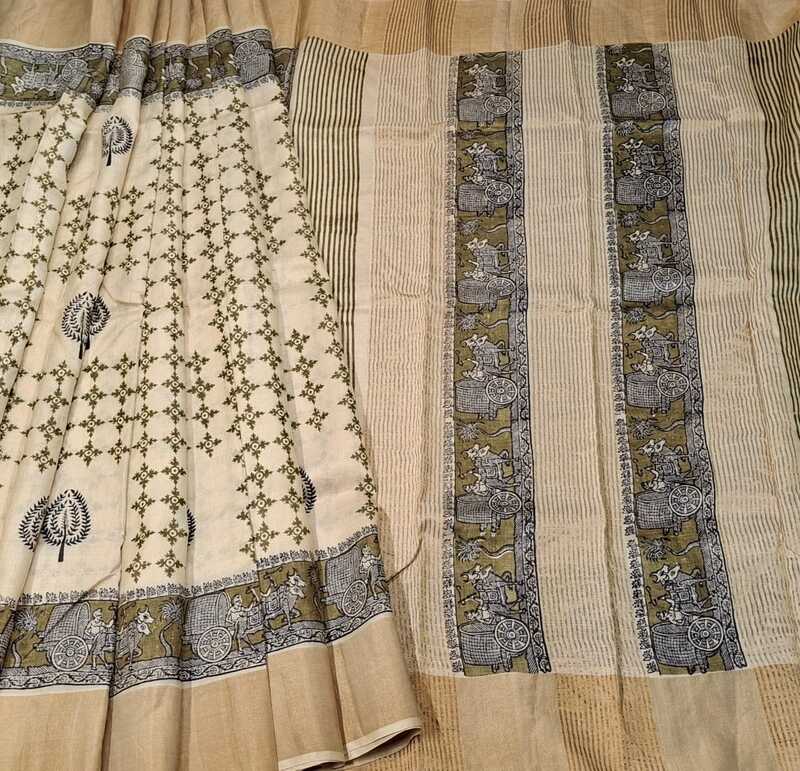 Off White Hand Paint Saree