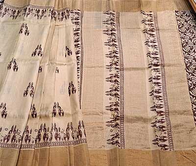 Golden Jari Saree Block Print Saree