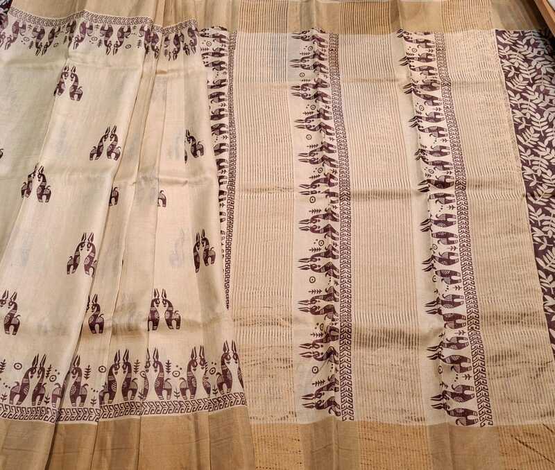 Golden Jari Saree Block Print Saree
