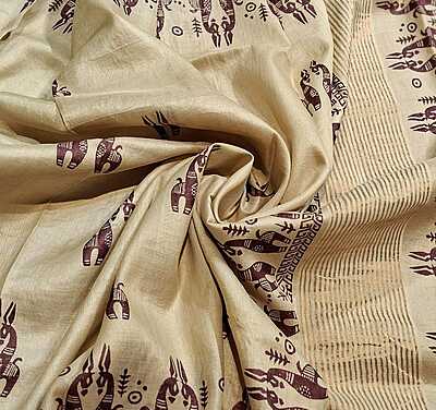 Golden Jari Saree Block Print Saree