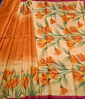 Flora Hand Paint Pure Tassar Saree Flora Hand Paint Pure Tassar Saree