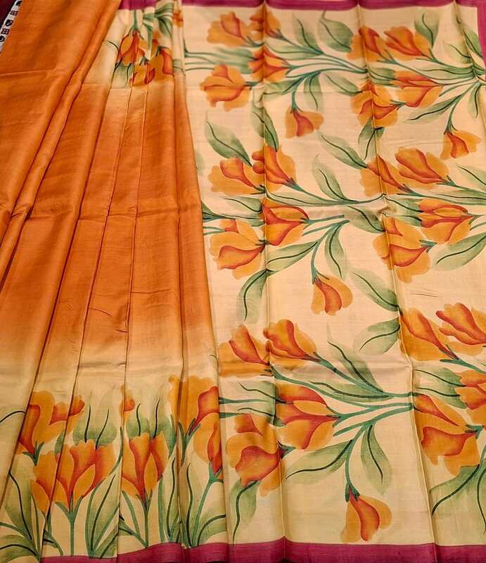 Flora Hand Paint Pure Tassar Saree