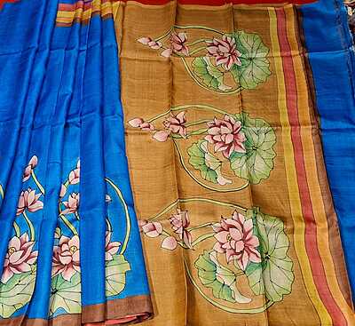 Pure Tassar Hand Painted Flora Saree