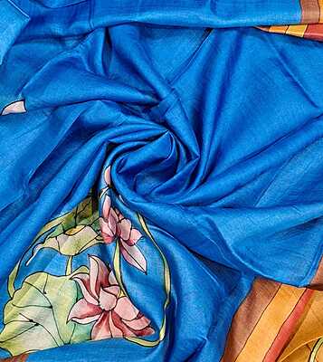 Pure Tassar Hand Painted Flora Saree