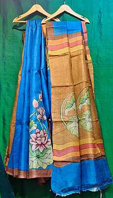 Pure Tassar Hand Painted Flora Saree