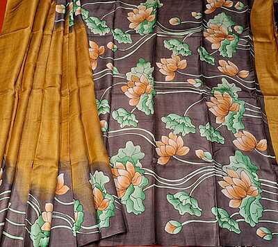 Pure Tassar Silk Flora Hand Painted Saree