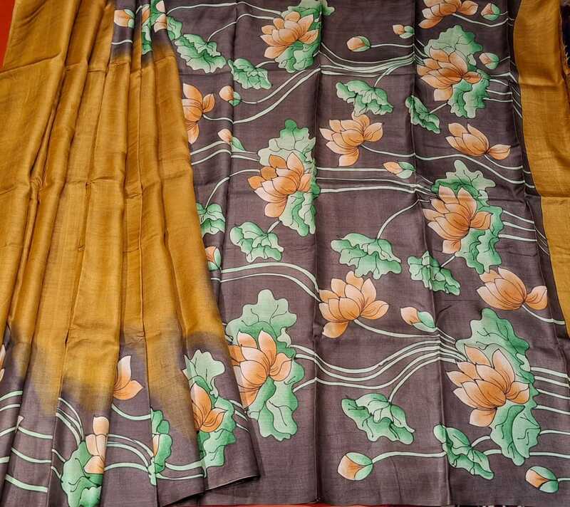 Pure Tassar Silk Flora Hand Painted Saree