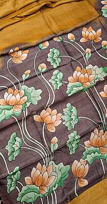 Pure Tassar Silk Flora Hand Painted Saree