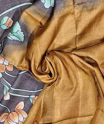 Pure Tassar Silk Flora Hand Painted Saree